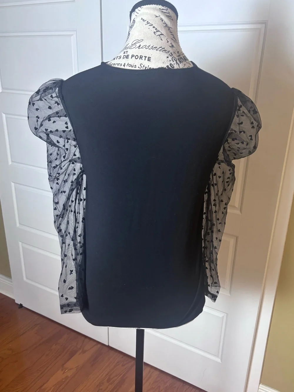 HYACINTH HOUSE Black Tulle Heart Sleeve Blouse